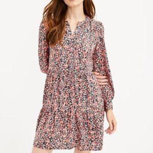 LOFT Tiered Floral Long Sleeve Shirtdress Ruffle Hem Cottagecore Women's M NWT
